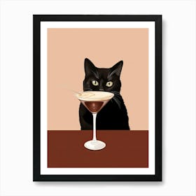 Black Cat With Espresso Martini Cocktail Drink Art Print