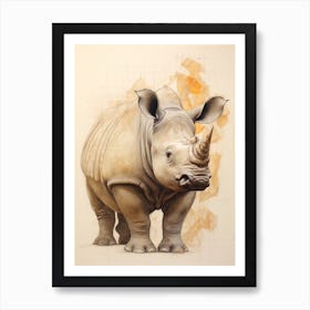 Sepia Illustration Of A Rhino 1 Art Print