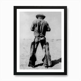 Cowboy In Chaps and Cowboy Boots, Vintage Western Black and White Old Photo Art Print