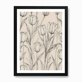 Tulips Line Drawing Art Print