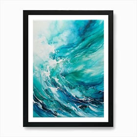 Abstract Turquoise Waves Envelop The Canvas Evoke Fresh Nautical Texture Churning Frothy Crests (3) Art Print