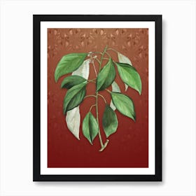 Vintage Camphor Tree Botanical on Falu Red Pattern n.1183 Art Print
