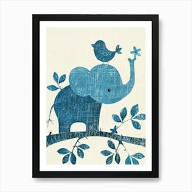 Small Joyful Elephant With A Bird On Its Head 18 Art Print