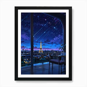 Eiffel Tower Night Sky Anime aesthetic Art Print