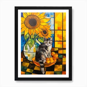 Sunflower With A Cat 3 Cubism Picasso Style Art Print