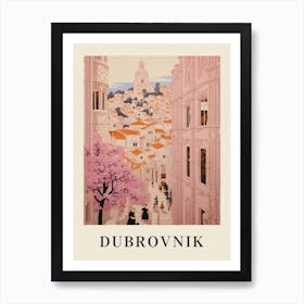 Dubrovnik Croatia 4 Vintage Pink Travel Illustration Poster Art Print