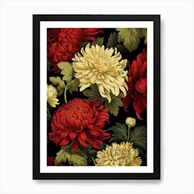 Chrysanthemums 2 William Morris Style Winter Florals Art Print