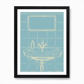 Bathroom Sink Illustration Teal Art Print