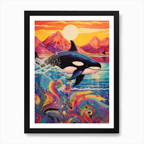 Surreal Orca Whales With Waves2 Art Print