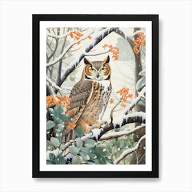 Winter Bird Painting Great Horned Owl 1 Art Print