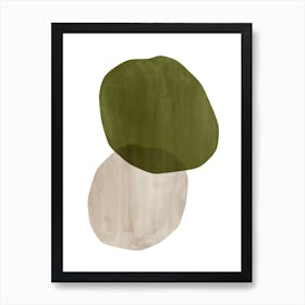 Olive Green watercolor stones Art Print