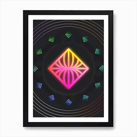 Neon Geometric Glyph in Pink and Yellow Circle Array on Black n.0053 Art Print