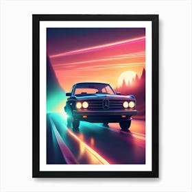 Neon Car On The Road 2 Art Print