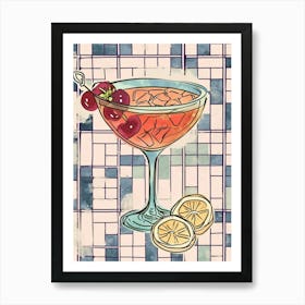 Fruity Cocktail Illustration A Tiled Background 2 Art Print
