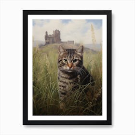 Cat In Long Grass With Medieval Castle In Background Art Print
