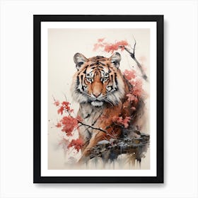 Tiger, Japanese Brush Painting, Ukiyo E, Minimal 4 Art Print