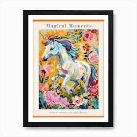 Unicorn Floral Galloping Fauvism Inspired Poster Art Print