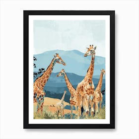 Herd Of Giraffes In The Wild Modern Illustration 2 Art Print