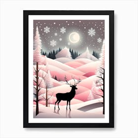 Christmas Tree And Deer, Rein deer, Christmas Tree art, Christmas Tree, Christmas vector art, Vector Art, Christmas art, Christmas, pink and white 4 Art Print