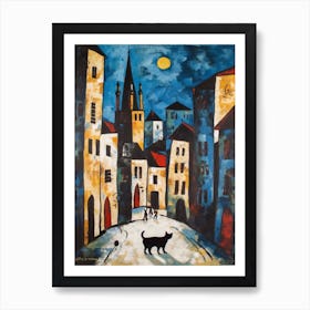 Painting Of Vienna With A Cat In The Style Of Surrealism, Miro Style 2 Art Print