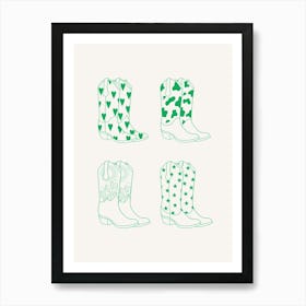 Green Cowboy Boots Art Print