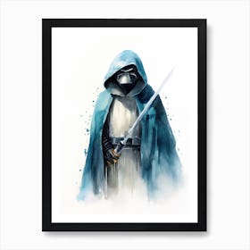 Baby Penguin As A Jedi Watercolour 2 Art Print