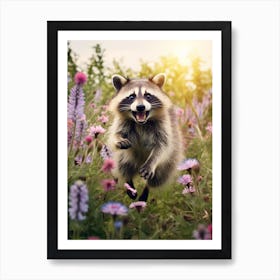 Cute Funny Bahamian Raccoon Running On A Field 2 Art Print