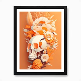 Animal Skull Orange Vintage Floral Art Print