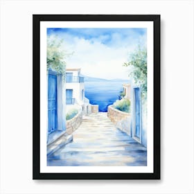 Watercolor Of A Greek Village 1 Art Print