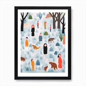Tiny People At The Zoo Animals And Illustration 2 Art Print