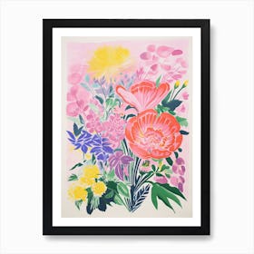 Colourful Flowers In A Vase In Risograph Style 13 Art Print