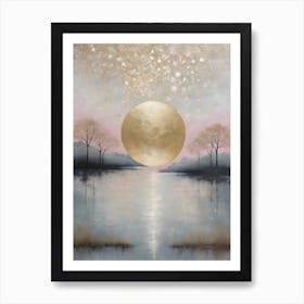 Wabi Sabi Dreams Collection 4 - Japanese Minimalism Abstract Moon Stars Mountains and Trees in Pale Neutral Pastels And Gold Leaf - Soul Scapes Nursery Baby Child or Meditation Room Tranquil Paintings For Serenity and Calm in Your Home 1 Art Print