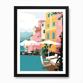 Positano, Italy, Flat Pastels Tones Illustration 4 Art Print