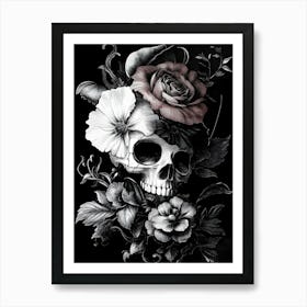 Skull And Roses 1 Art Print