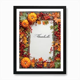 Calligraphy Of Thankful Ensconced In An Elaborate Vintage Style Frame Weaving Through A Tapestry (3) Art Print