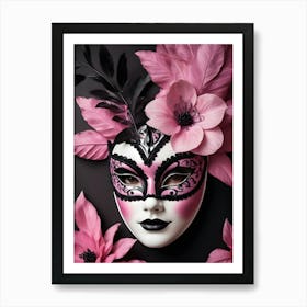 A Woman In A Carnival Mask, Pink And Black (19) Art Print
