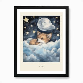 Baby Wolf 2 Sleeping In The Clouds Nursery Poster Art Print