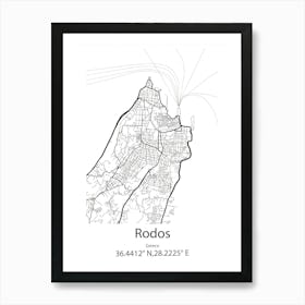 Rodos,Greece Minimalist Map Art Print