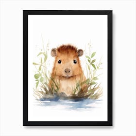 Watercolour Jungle Animal Baby Capybara 4 Art Print