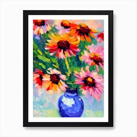 Echinacea Floral Abstract Block Colour 2 Flower Art Print