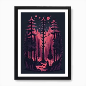 A Fantasy Forest At Night In Red Theme 42 Art Print