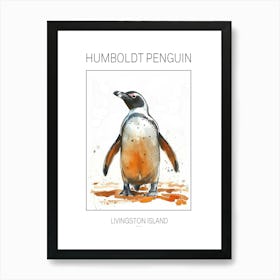 Humboldt Penguin Livingston Island Watercolour Painting 1 Poster Art Print