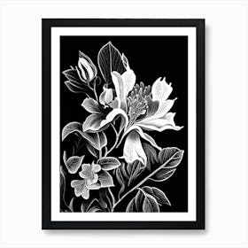 Rhododendron Leaf Linocut 1 Art Print