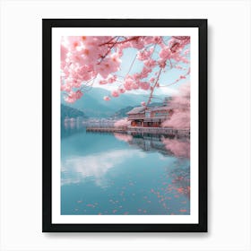 Sakura Blossoms On The Lake Art Print