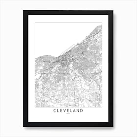 Cleveland White Map Art Print