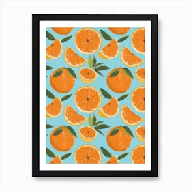 Juicy Oranges Blue Art Print