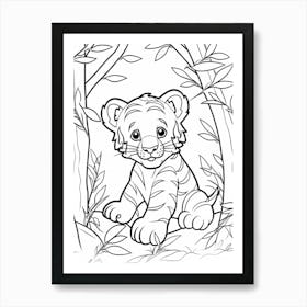Line Art Jungle Animal White Tiger 1 Art Print