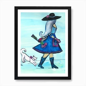 Lady And Her Cat 1 Art Print