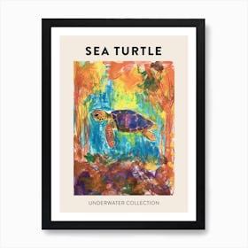 Sea Turtle Underwater Pencil Scribble Poster 1 Art Print