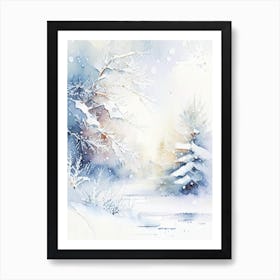 Winter Scenery, Snowflakes, Storybook Watercolours 4 Art Print